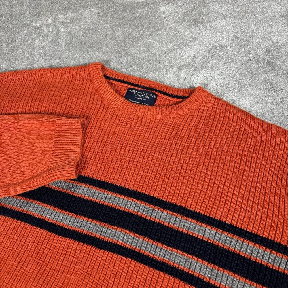 American Eagle Sweater Mens XL Orangle Striped Rib‎ Knit Skater Heavy Grunge Y2K